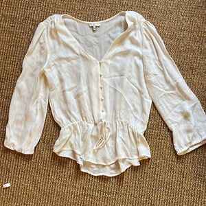 Joie silk peplum cinched waist peasant top size m